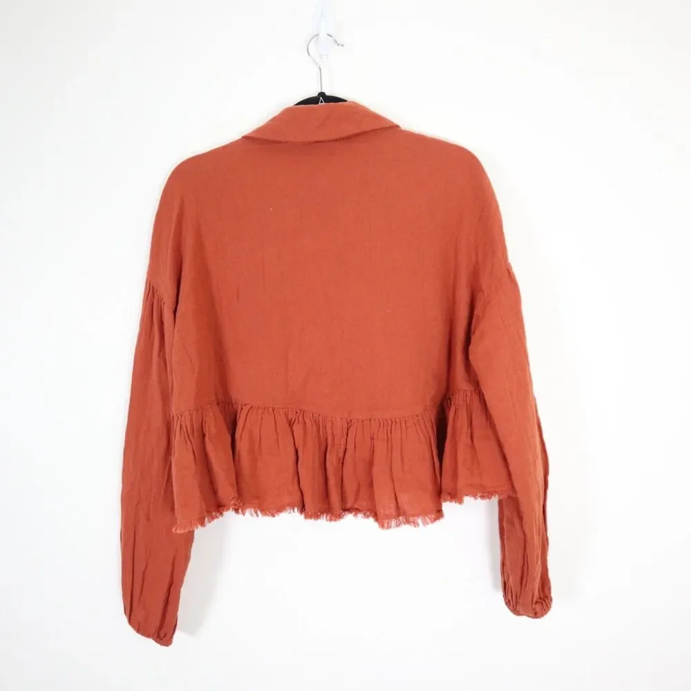NWT Free People Size XS Lyra Tiered Bed Jacket Gauzey Rust Orange - Picture 8 of 11